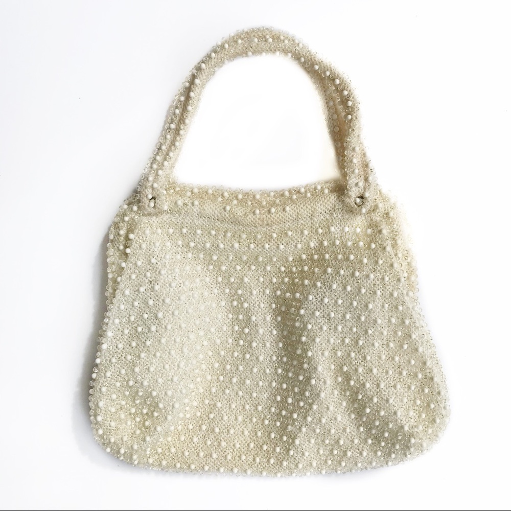 Vintage Lemured Corde Bead Ivory Hinge Evening Bag